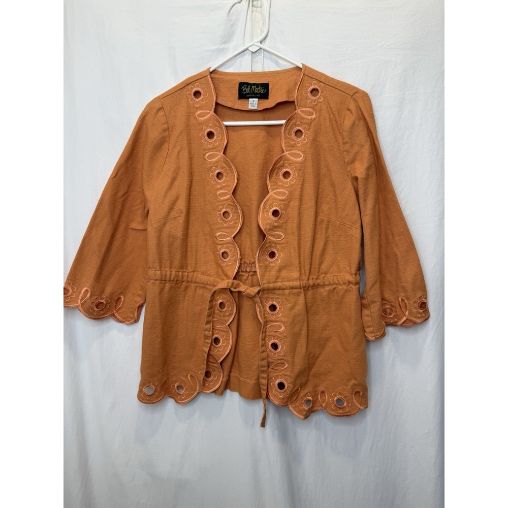 Bob‎ Mackie Wearable Art Jacket Womens Size S Orange Embroidered Lace Boho